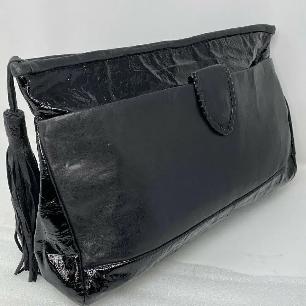 80's Extra Large Croc Embossed Patent Clutch Bag